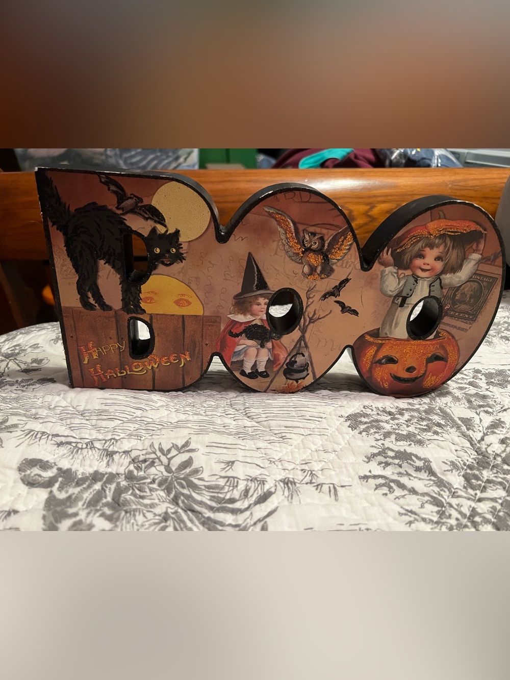 Vintage-Style Halloween BOO Shelf Decor in Orange and Black